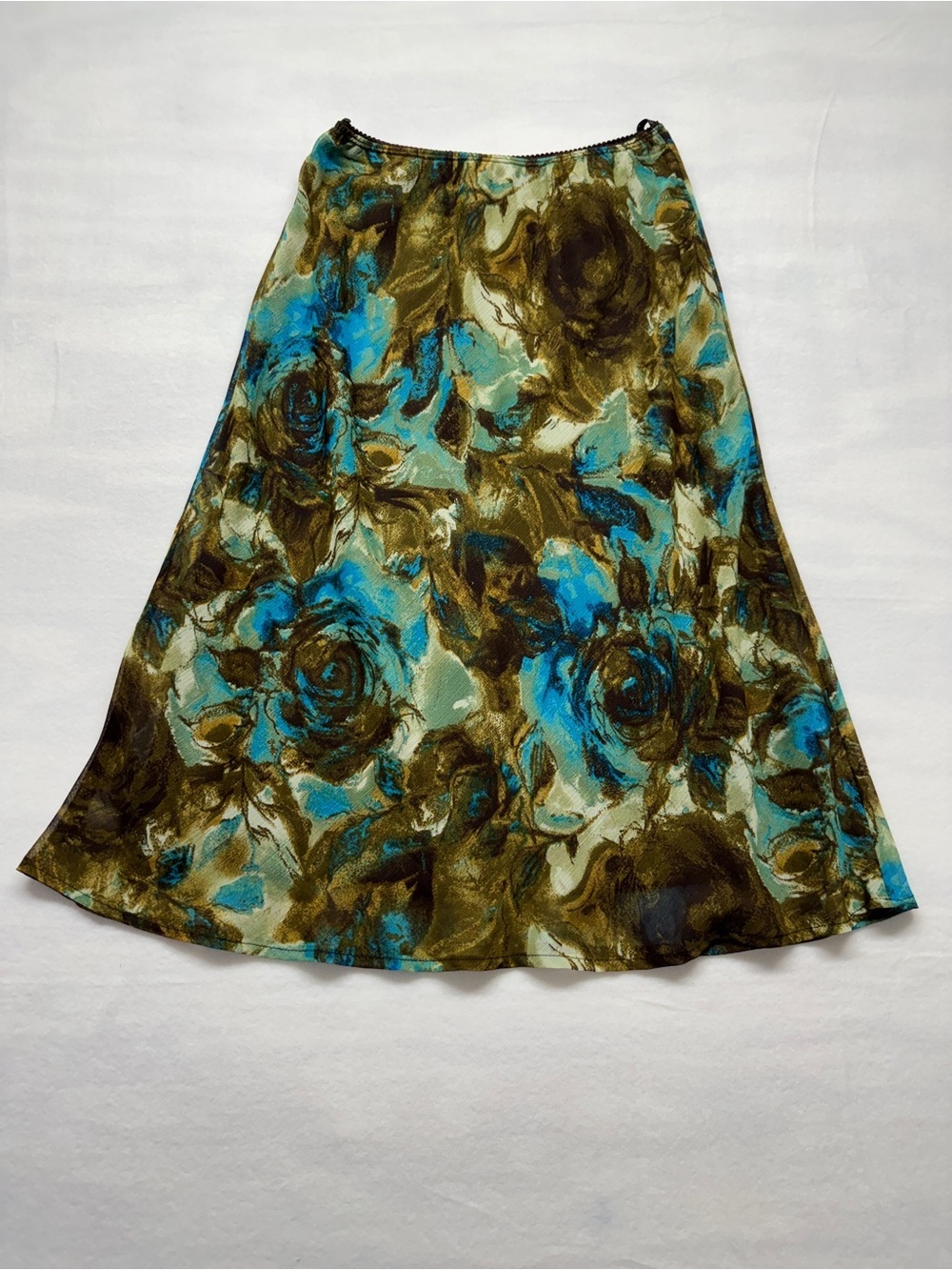Floral A-Line Skirt in Teal and Olive